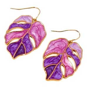 Purple Monstera Leaves 1.5" Drop Earrings - NWT